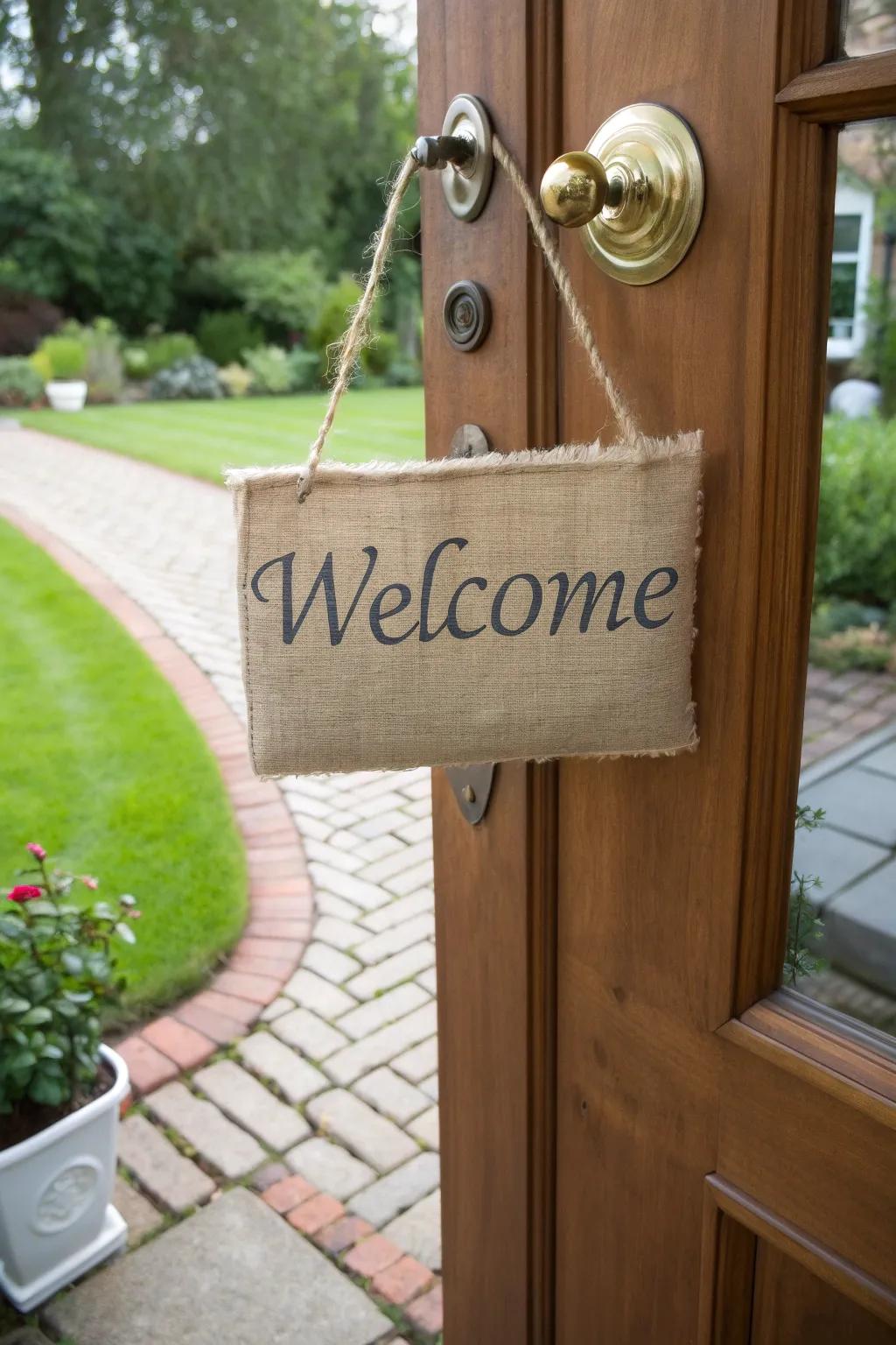 Hessian door hangers offer a personal touch.