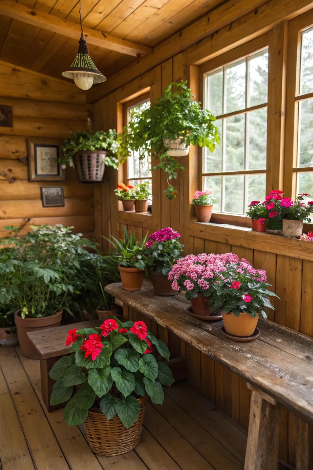 The greenery makes the cabin's interior more alive and colorful.