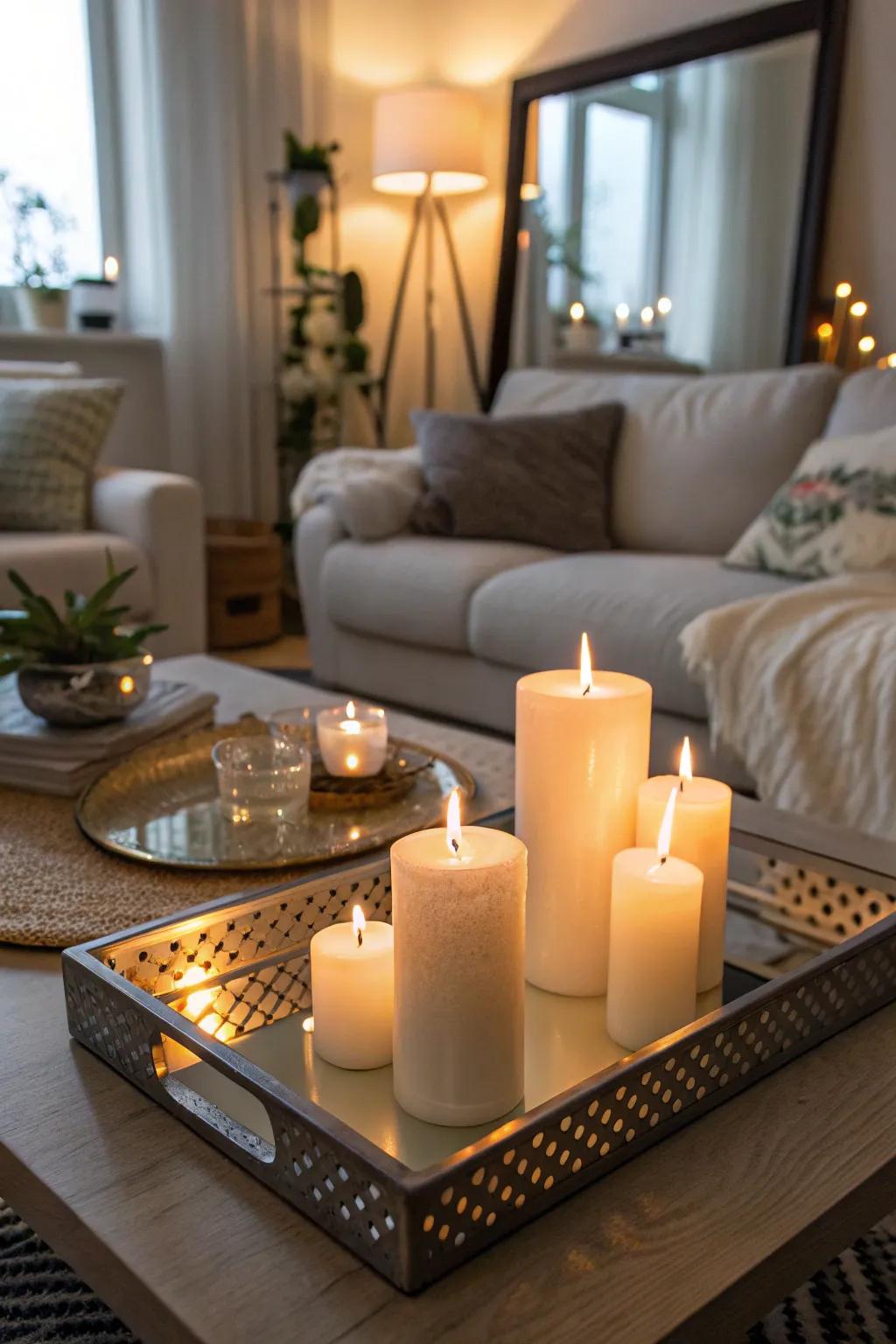 Amplify candlelight through a reflecting platform.