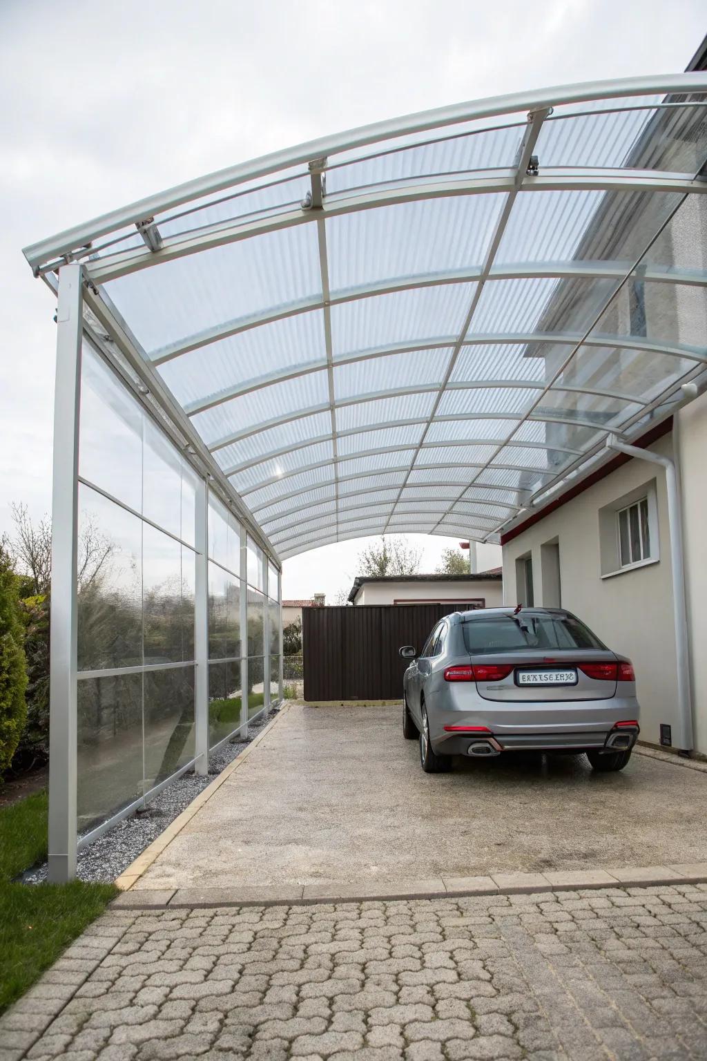 A carport with a floating design illusion, offering modern and magical appeal.