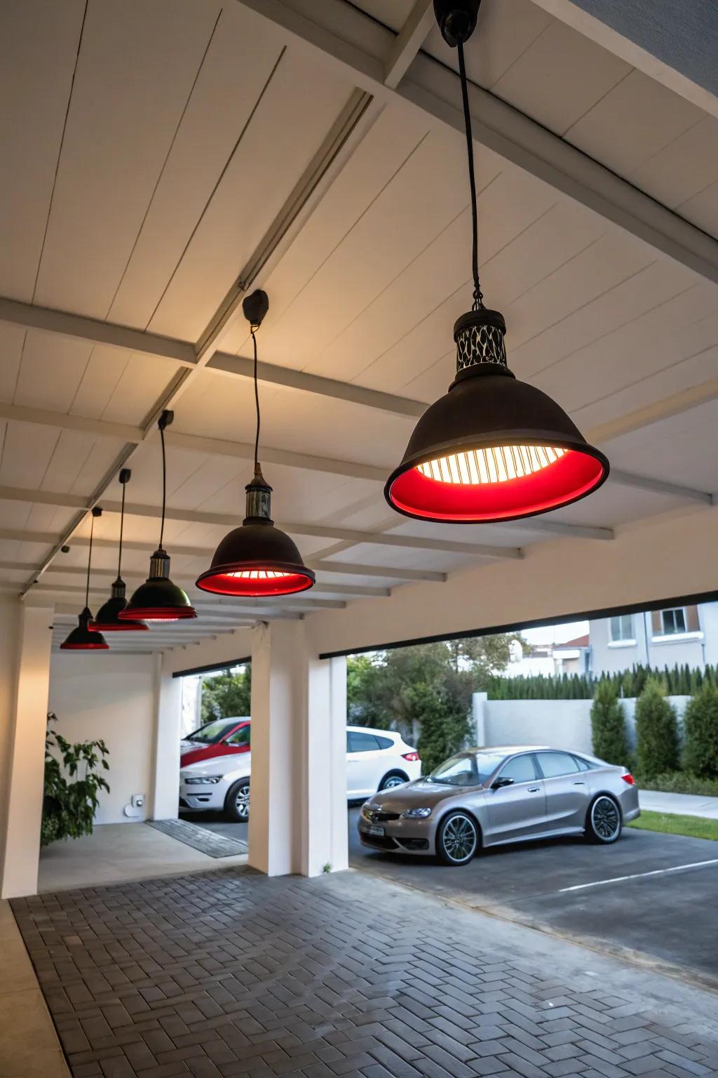 Hanging lights forge a daring proclamation in your carport.