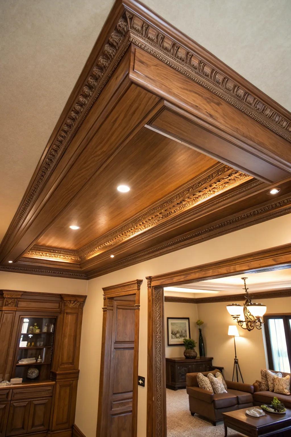 Classic elegance and warmth are provided by decorated lumber crown decor.