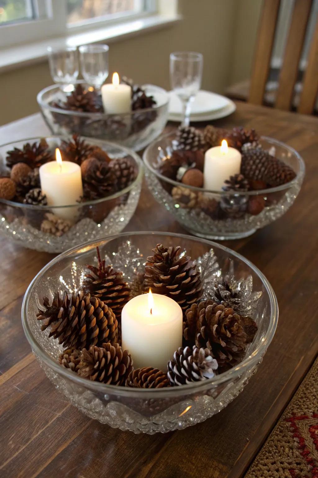 Crystal and cones bring sophistication to your holiday decor.