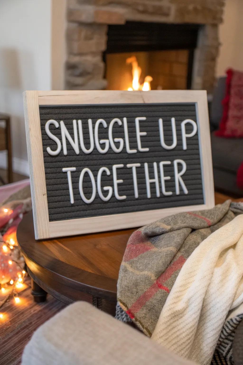 A board motivating friends and family to clasp and savor the warmth.