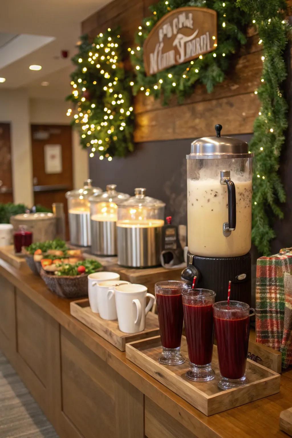 A styled refreshment spot is certain to be successful with holiday drinks.