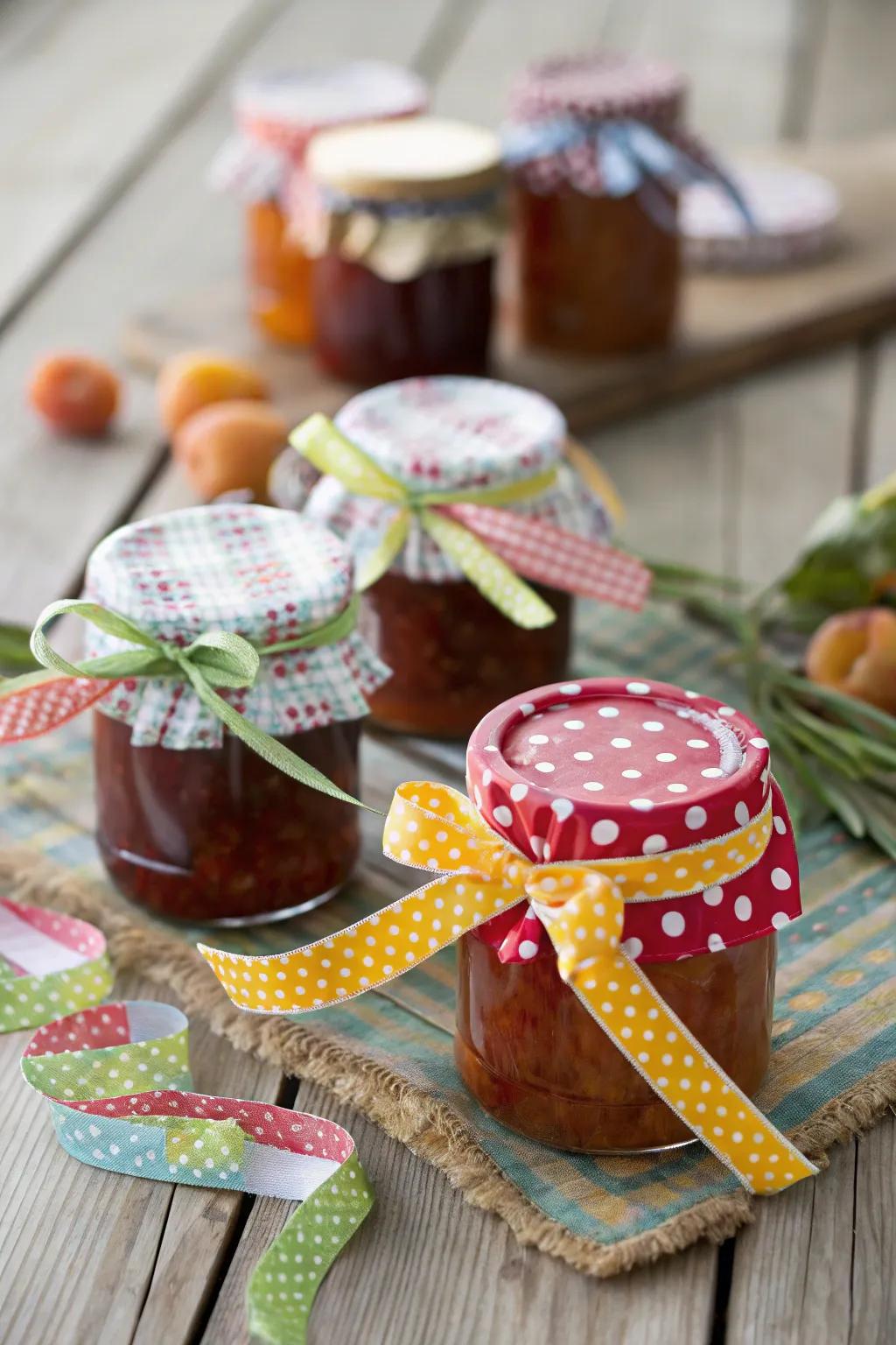 Self-made jam containers help to increase a personalized and tasty touch.