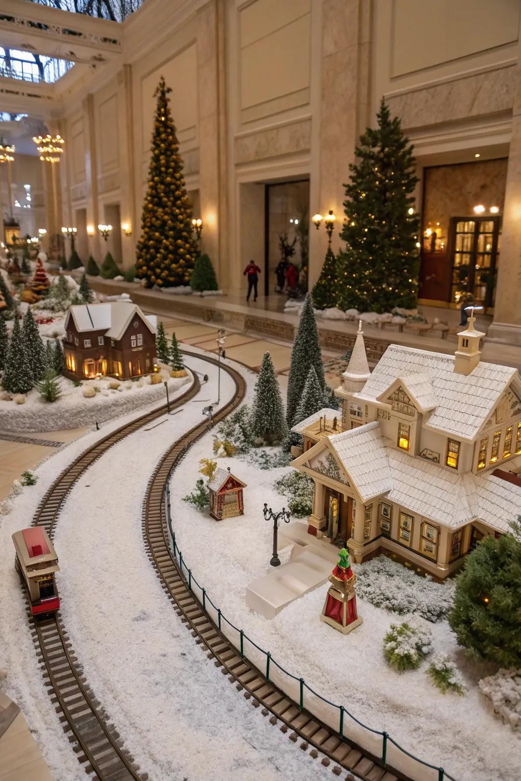 A floor display creates a grand and immersive Christmas village experience.
