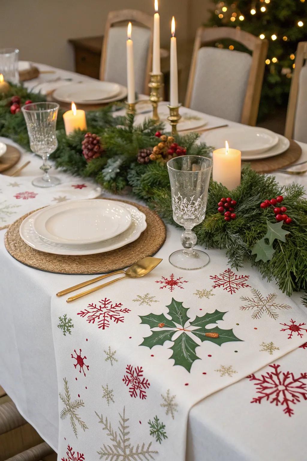 Festive covers add holiday cheer to the table.