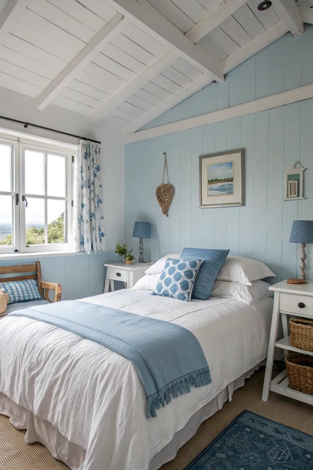 Minimalism highlights the elegance of coastal bedding.