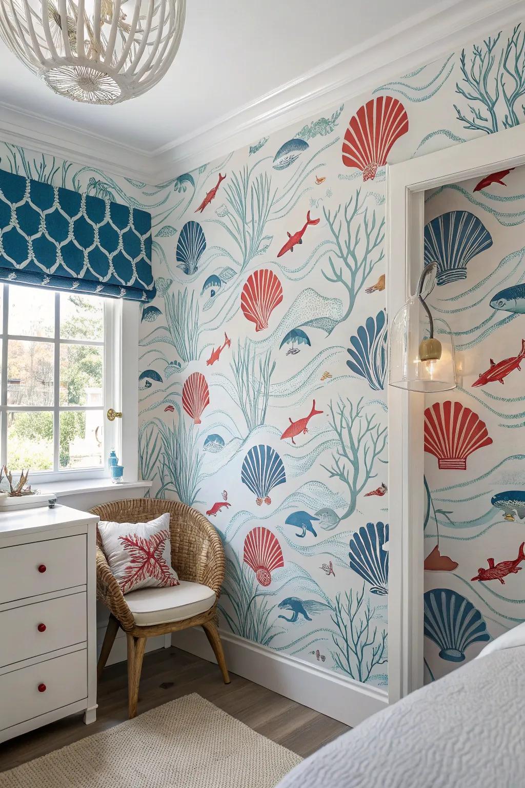 Modern coastal wall coverings makes a bold decorative statement.