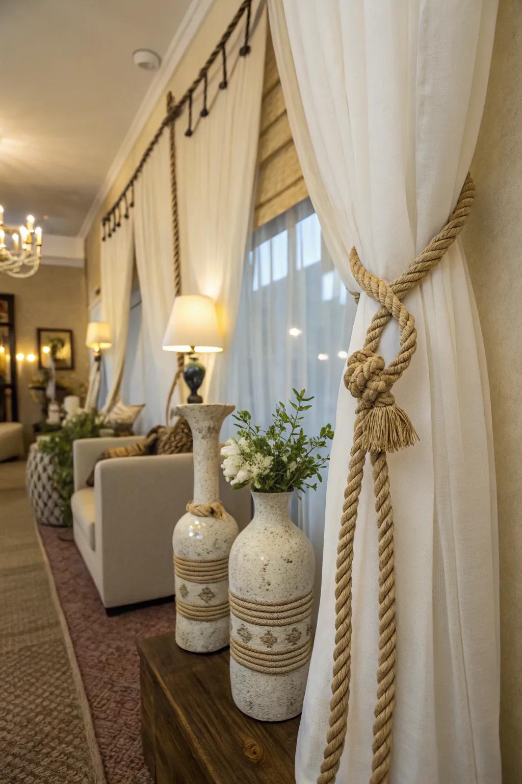 Rope accents bringing a nautical charm to the decor.