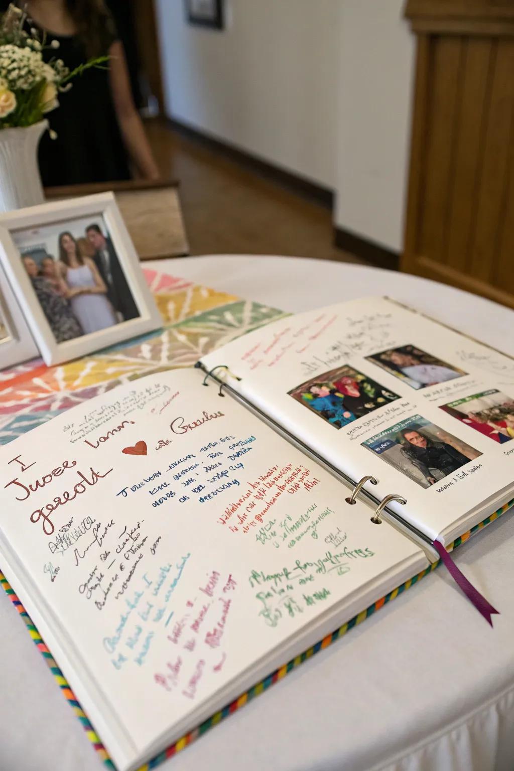 A keepsake signature compendium capturing heartfelt messages and memories.