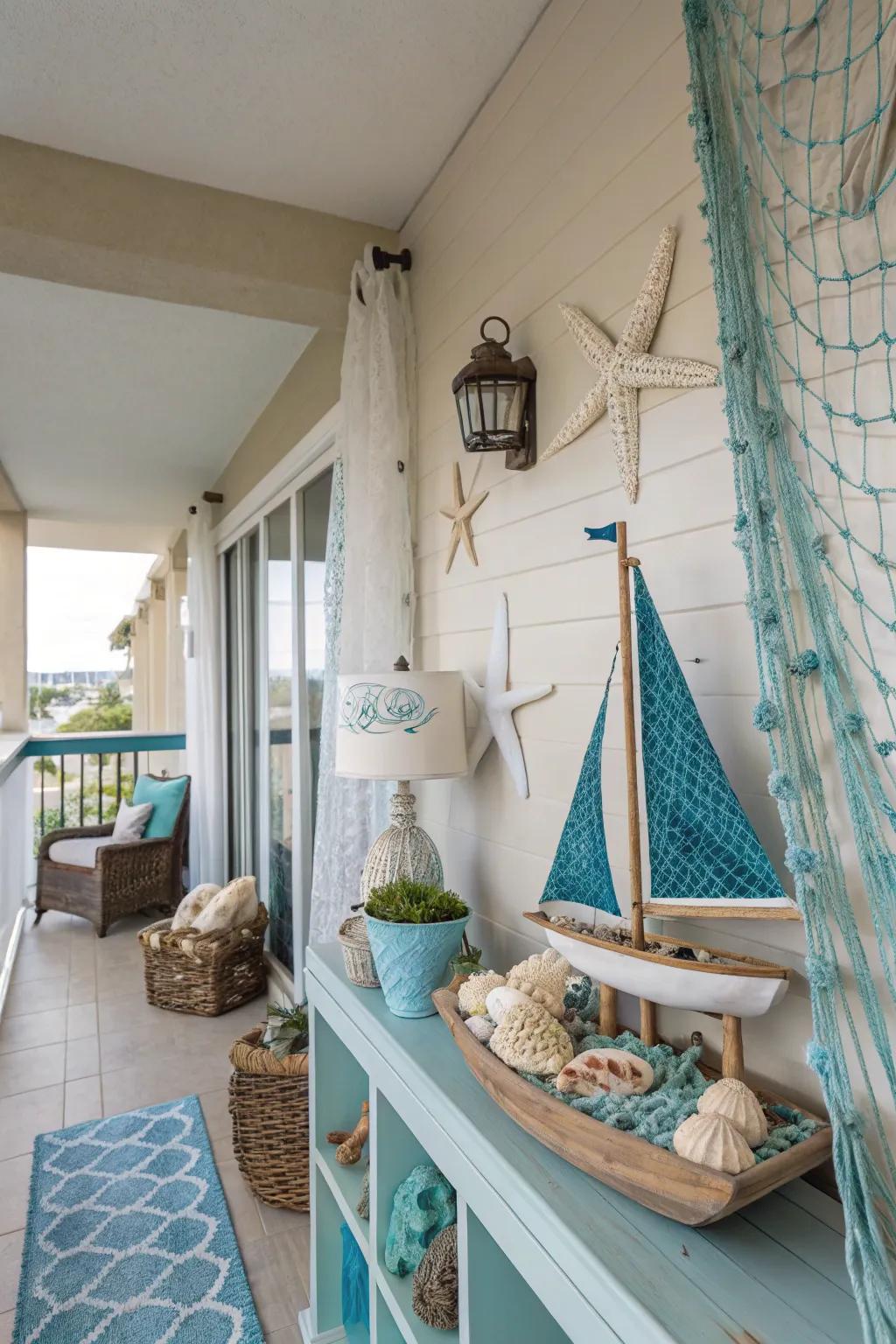 Maritime accents evoke a serene and beachy vibe.