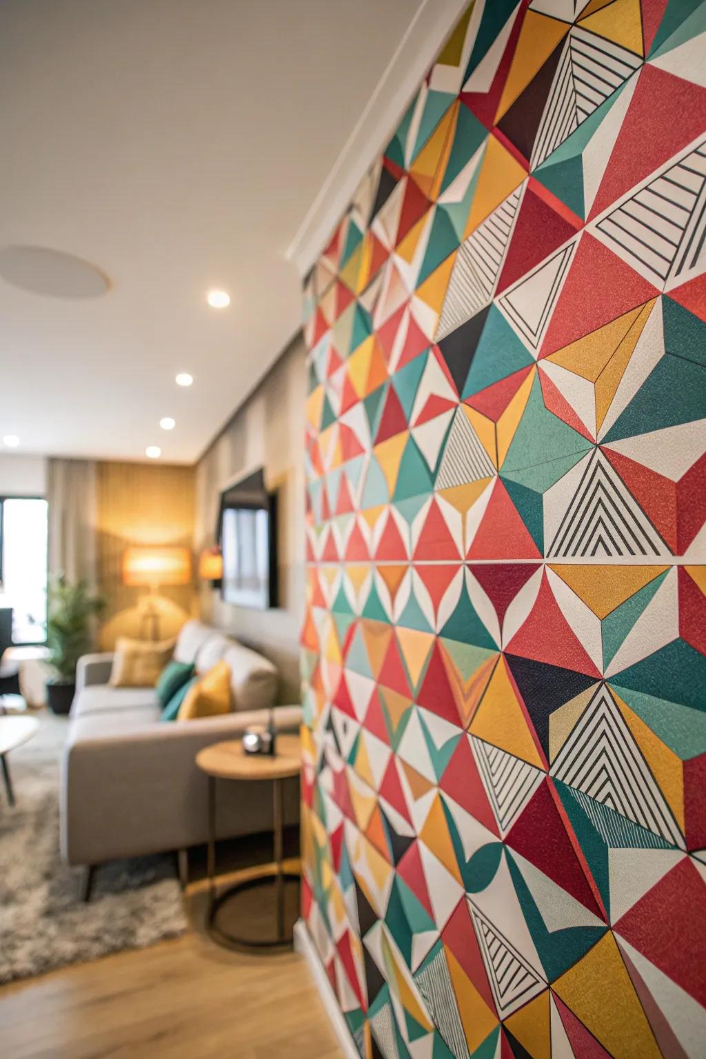 A configured wallpaper wall creating a striking impact