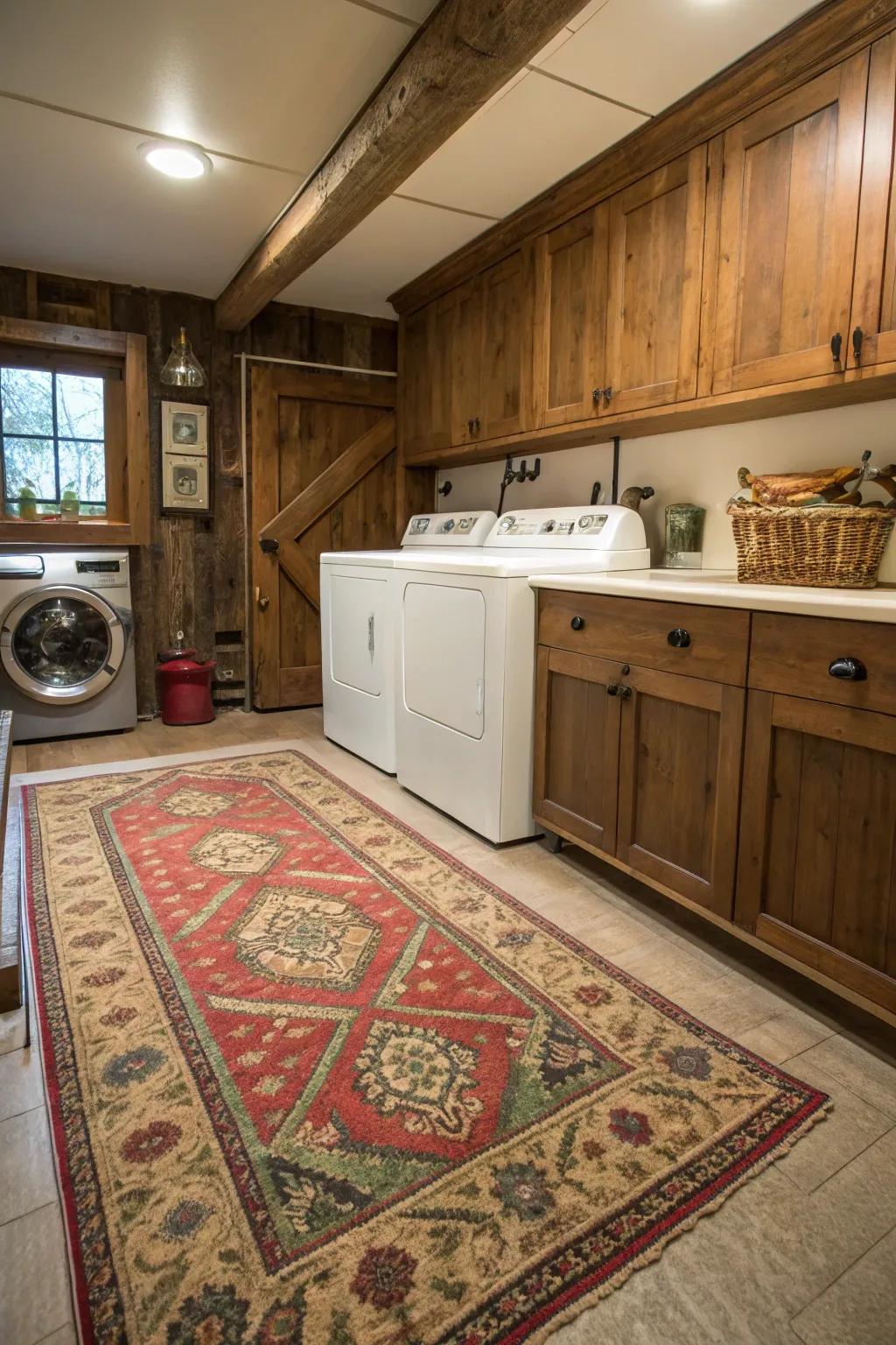 A timeworn ground cover brings warmth and hue to your wash area.