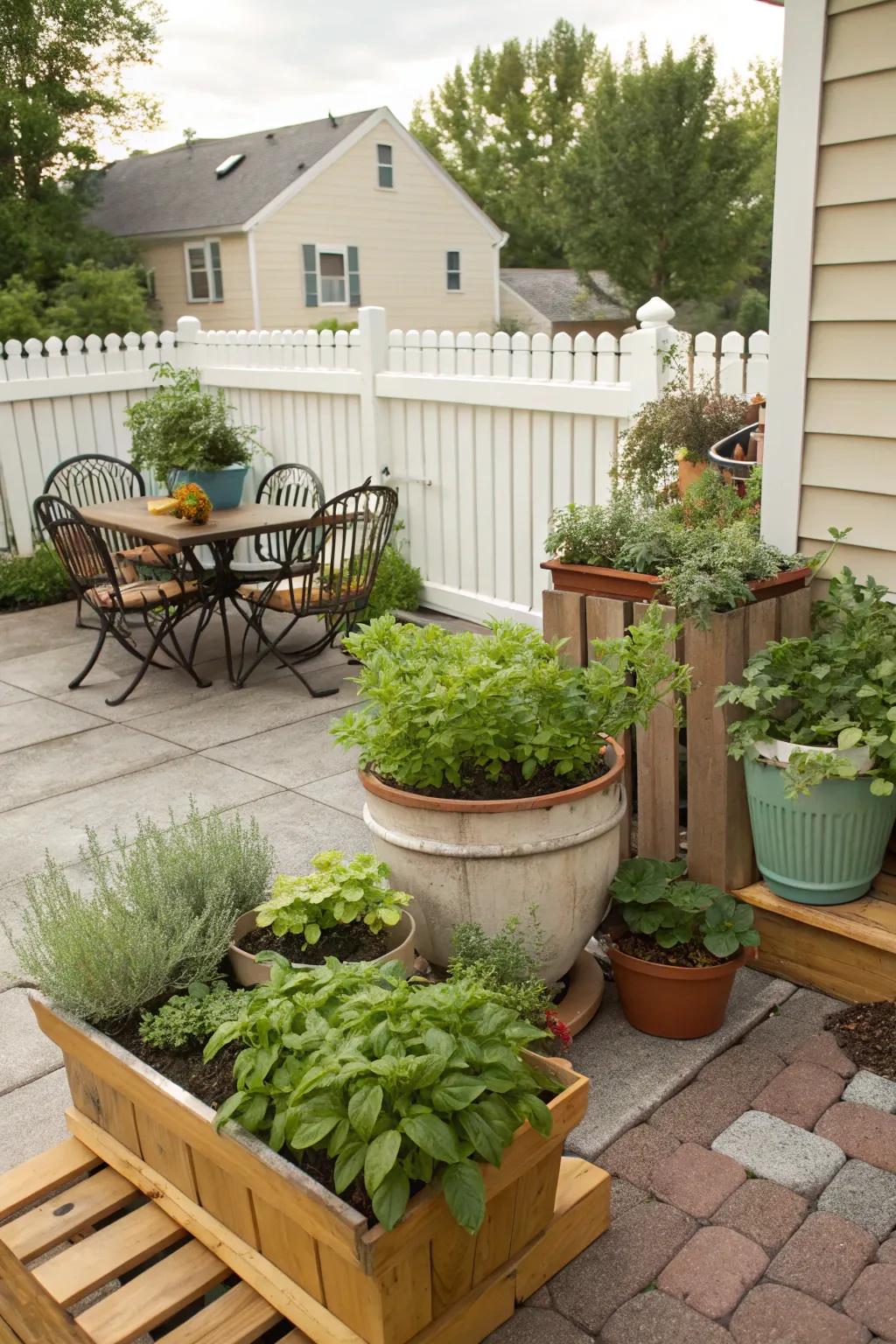 An herb patch appends fresh flavors and greenery.