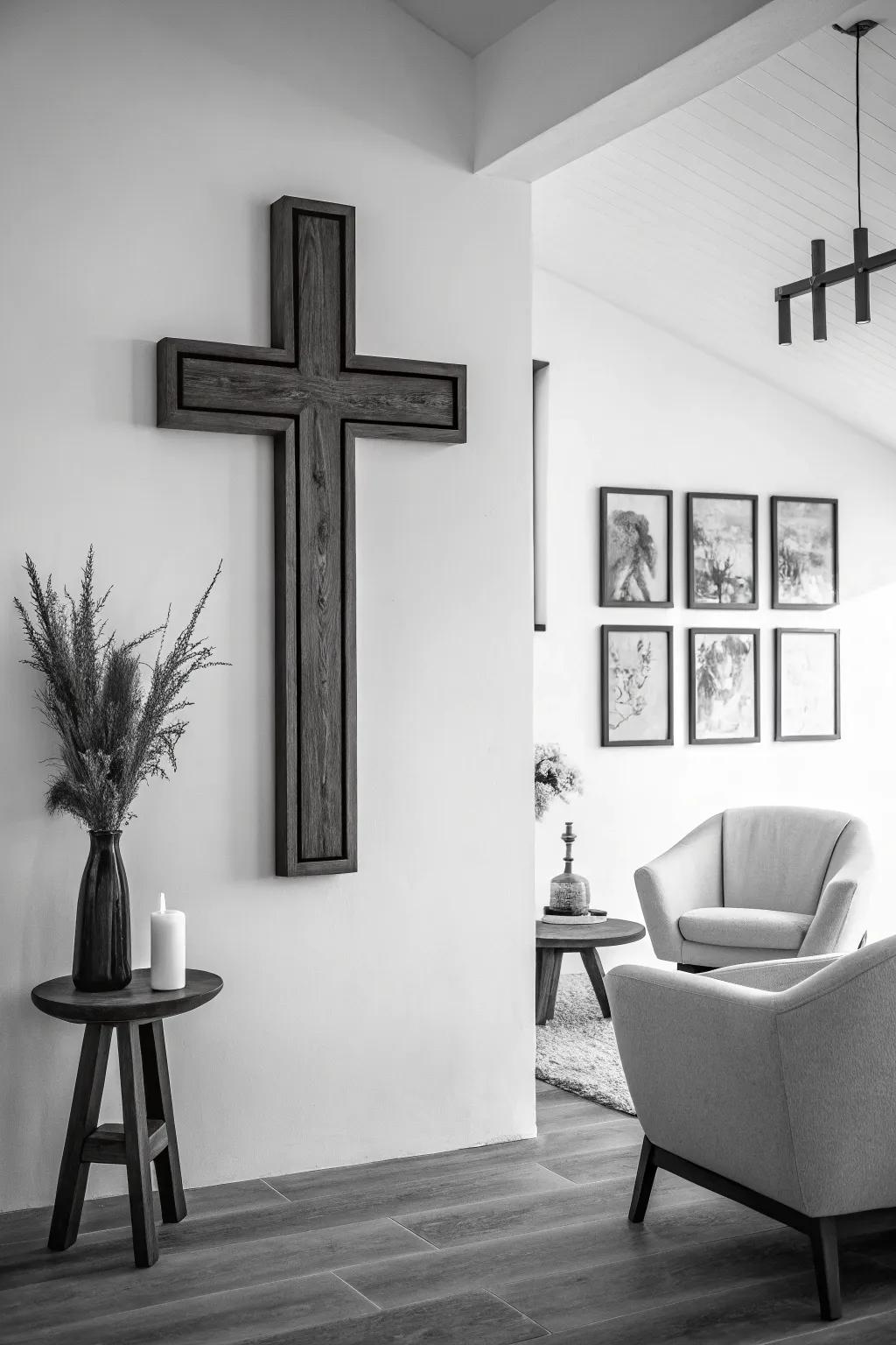 Monochrome crucifix wall art that projects a modern look.