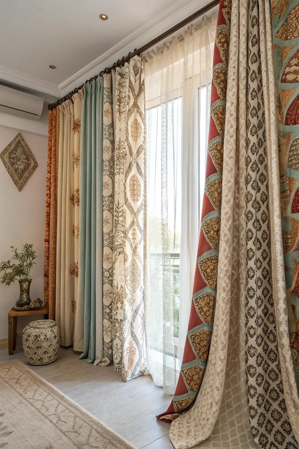 Eclectic mix of drape fabrics for a distinctive style.