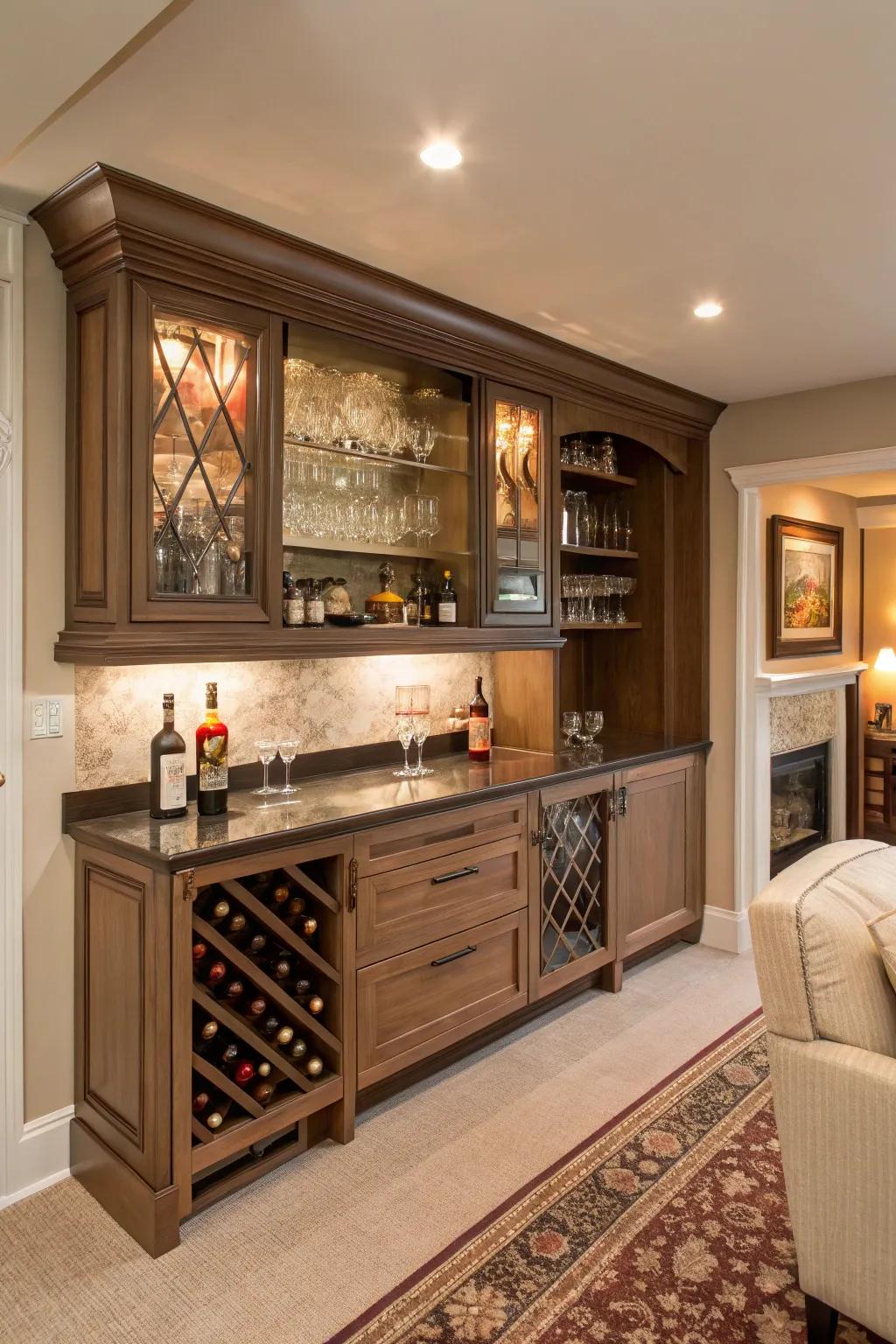 A charming warm room bar with added functionality.