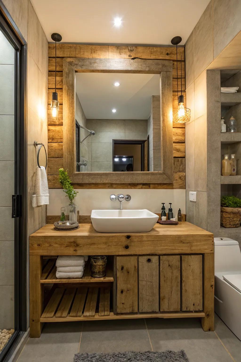 Add rustic charm with a skid looking glass.