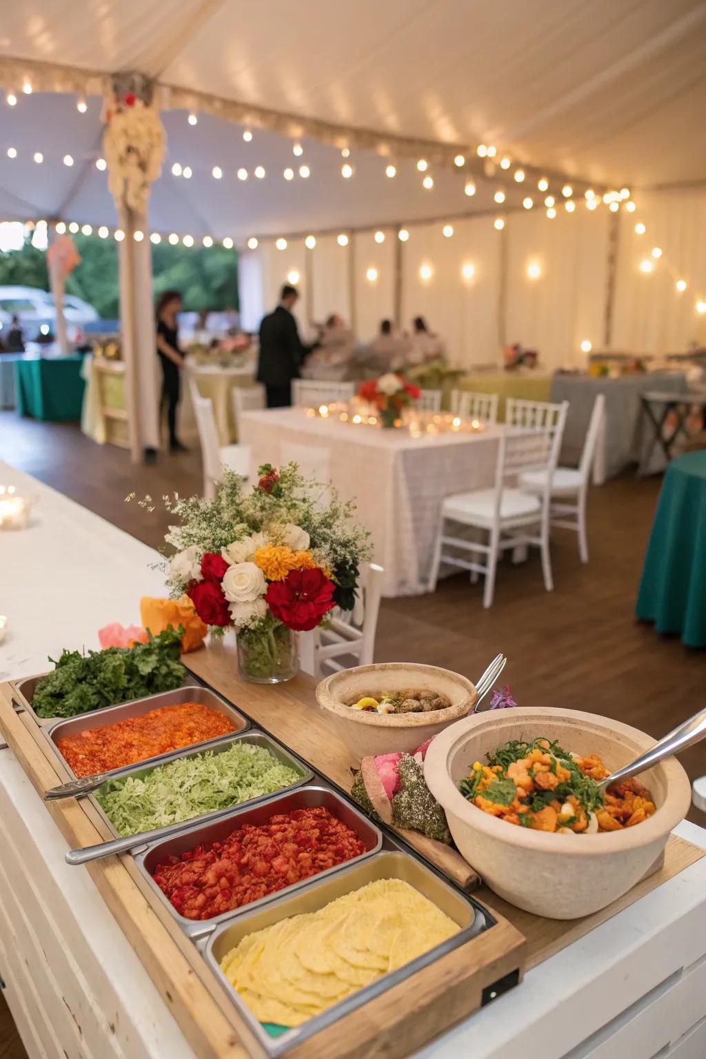 Interactive food stands introducing fun and engagement at a wedding.