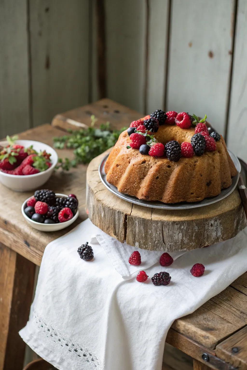 A ring cake wonderfully filled with garden-fresh berries.