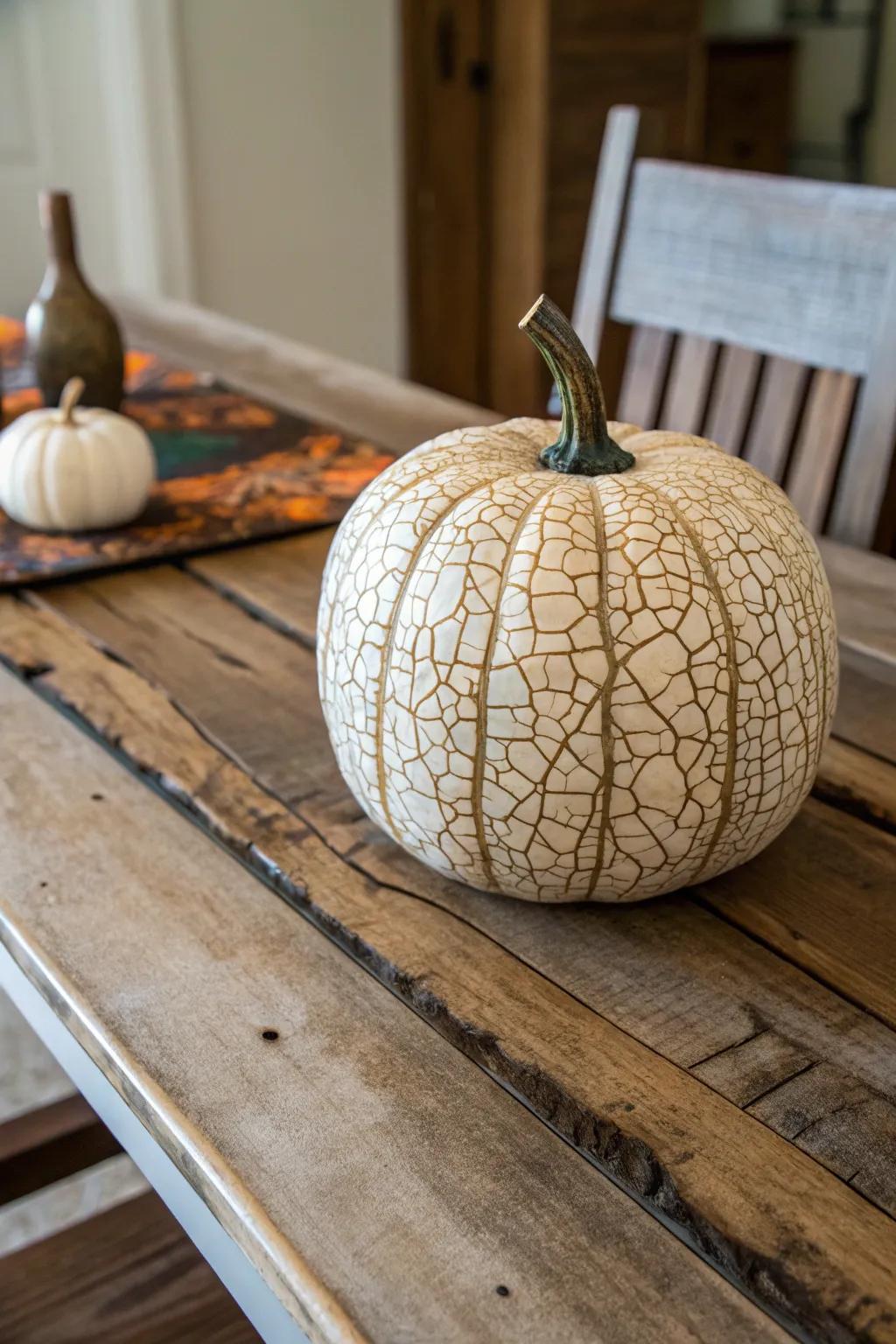Realize a spectral weathered aesthetic with crackled paint on your pumpkin.
