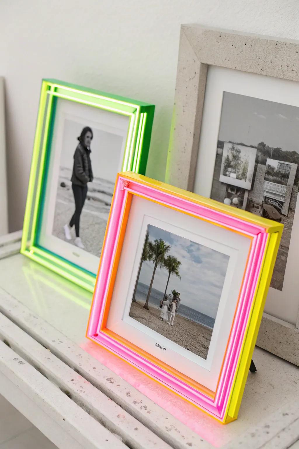 Neon accents on holders bring a playful and modern touch.