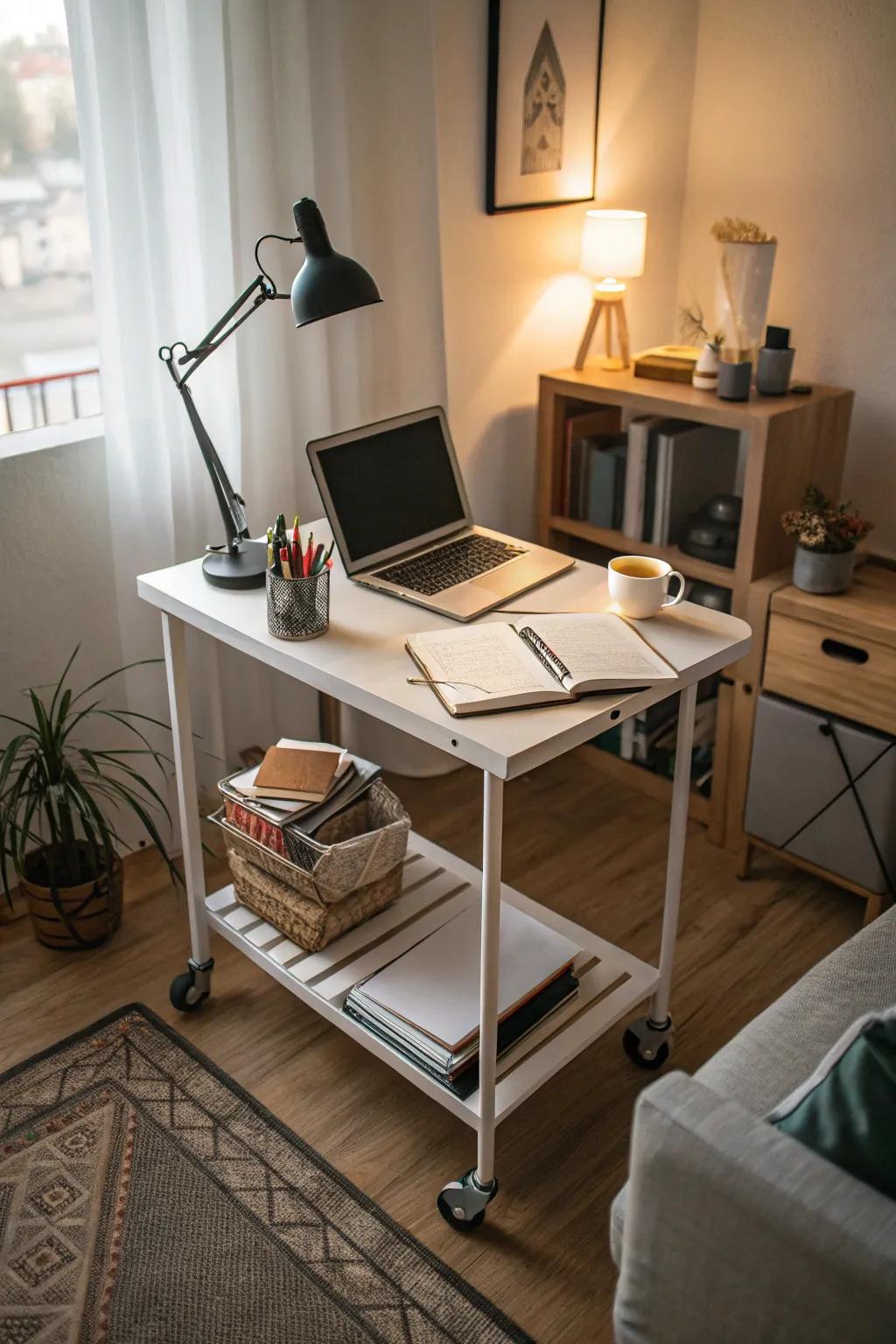 Portable desks let you move and adapt.