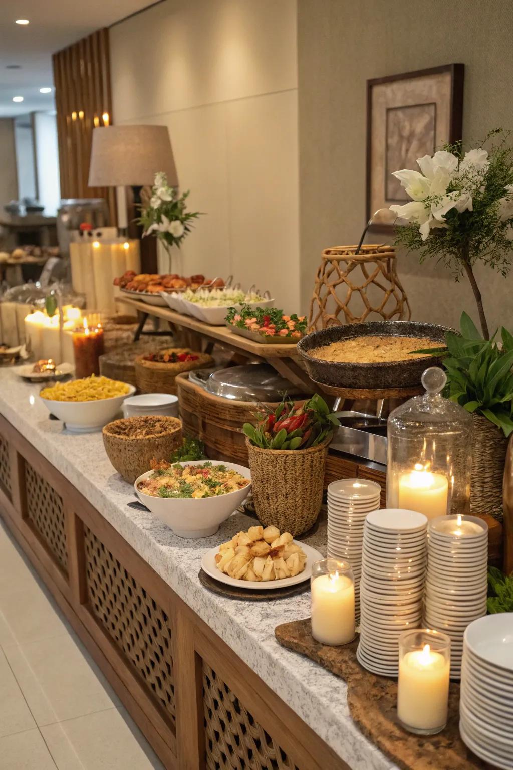Playing with dimensionality introduces a dynamic element to this buffet arrangement.