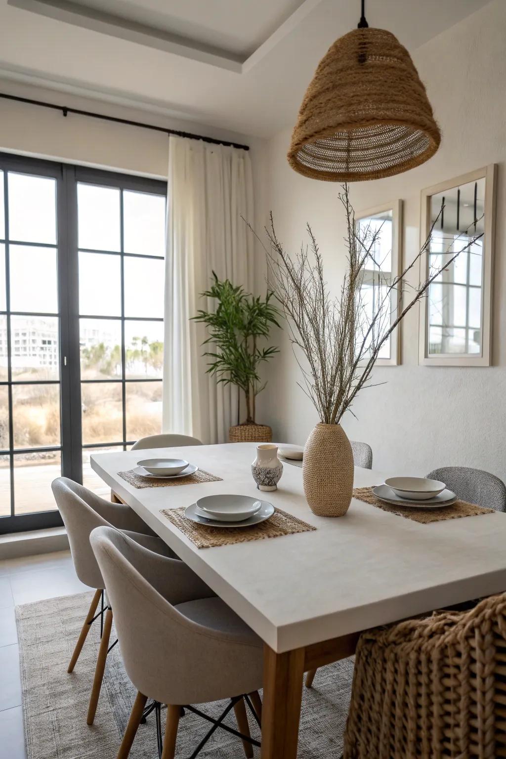 Bare table lets the room's architecture shine with minimalist impact.
