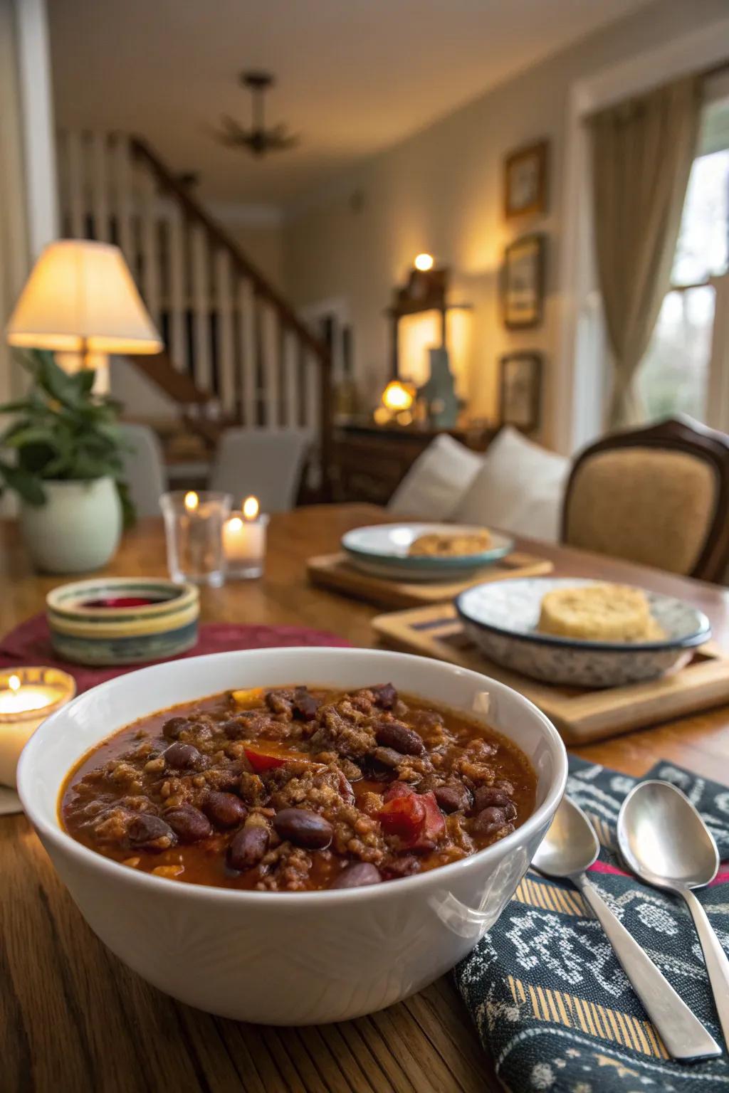 Hearty chili provides heat and also convenience for supper.