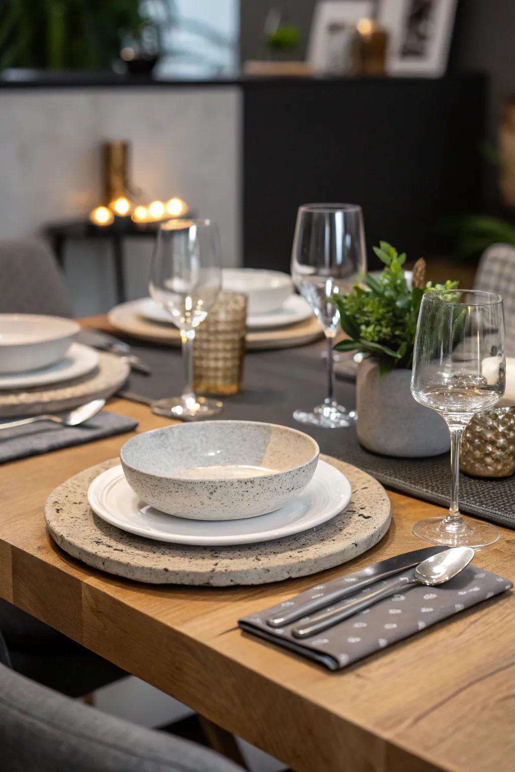 Uncommon substances like aggregate add an edgy visual to the table.