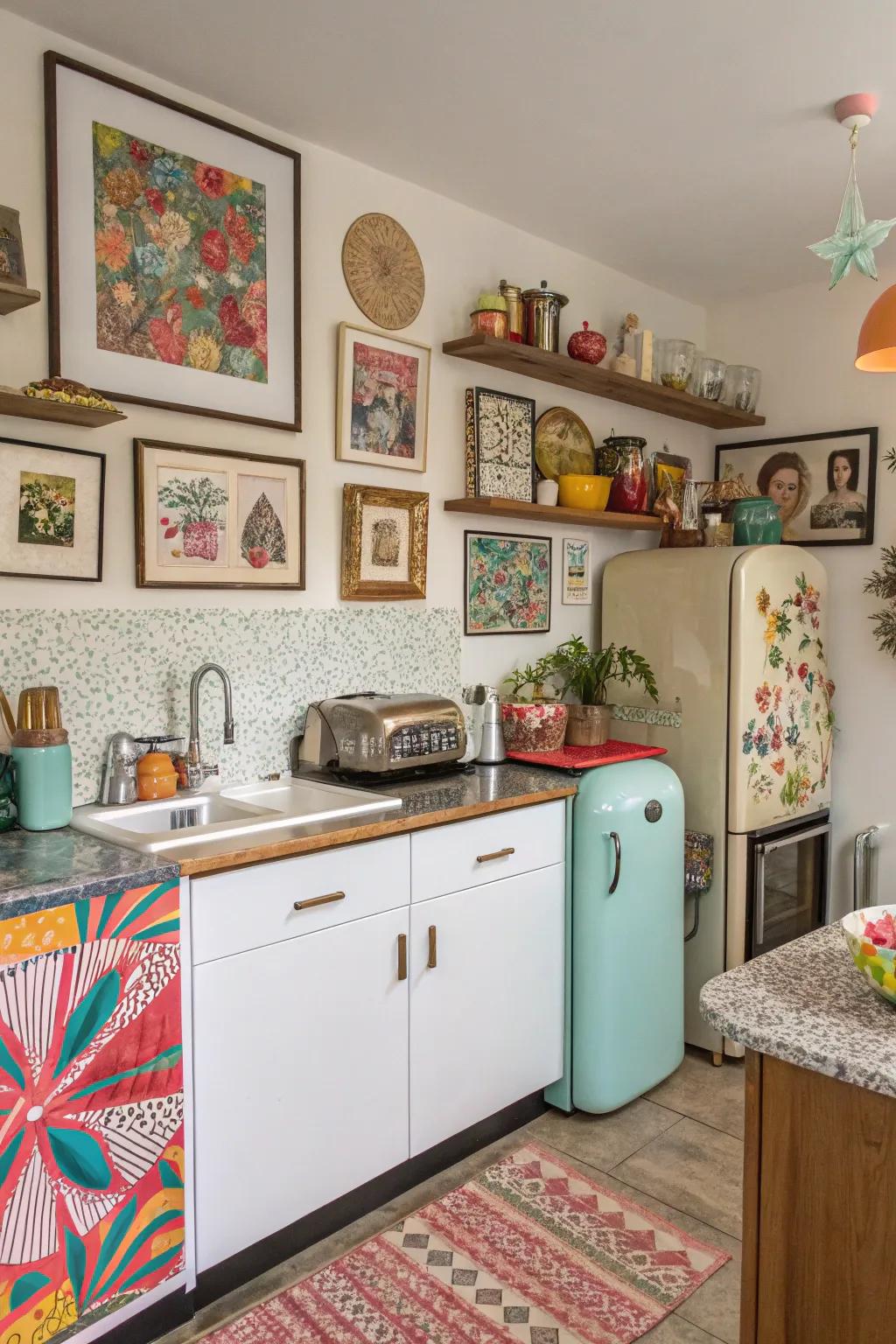 Eclectic decor that adds character and charm to the kitchen.