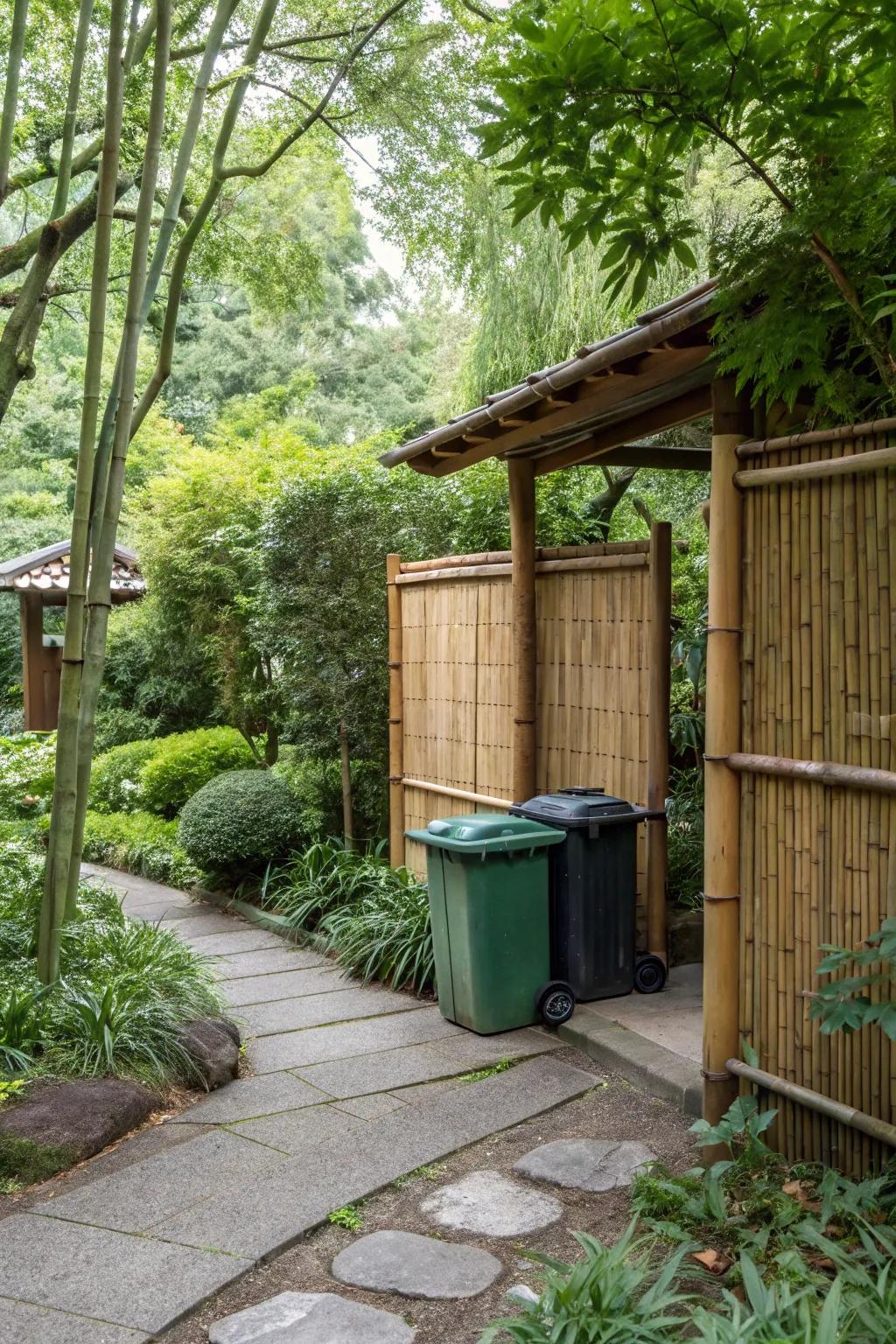 Bamboo screens offer an uncomplicated and eco-friendly method to hide bins.