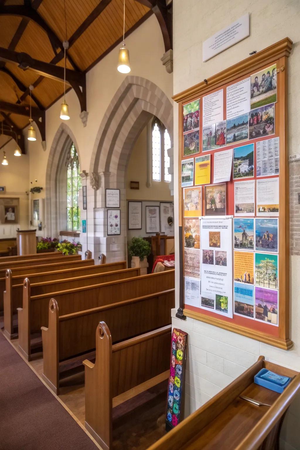 A community notice board keeps the church foyer lively and informative.