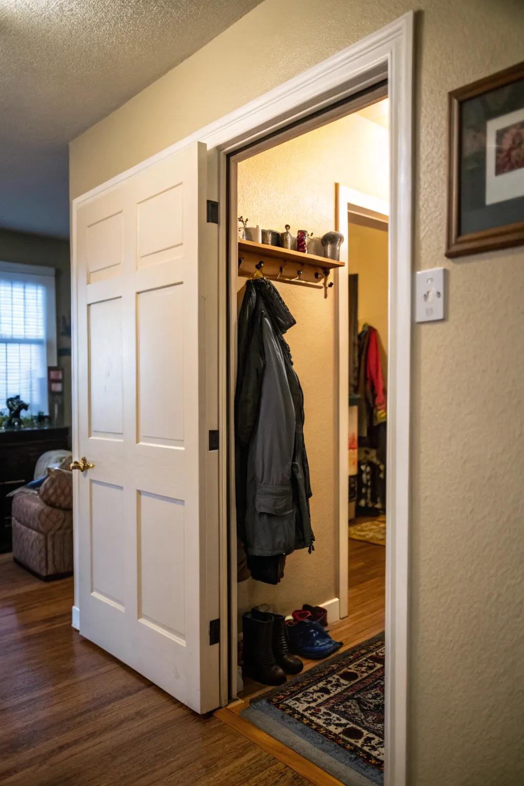Hide coats with a door that slides for an entryway that looks tidy.