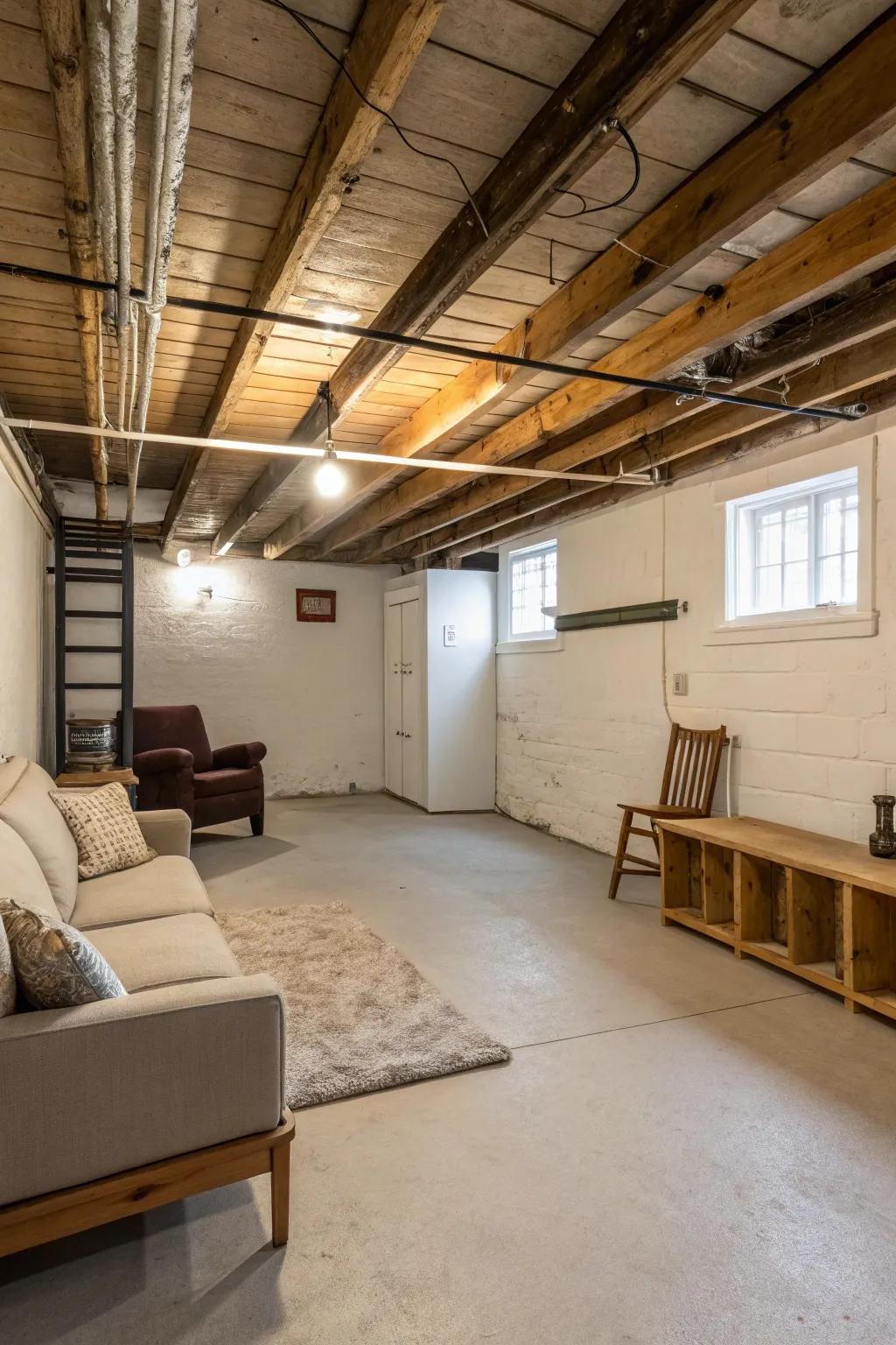 A simple yet charming basement with a natural upper space.
