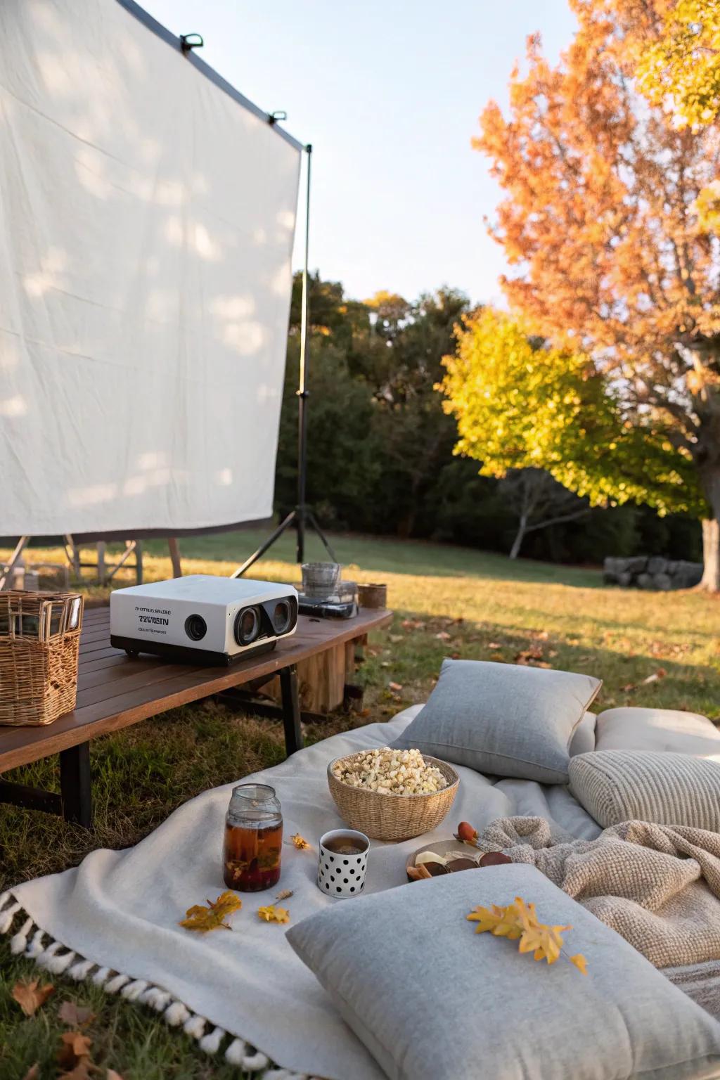 Outdoor movie night birthday celebration.