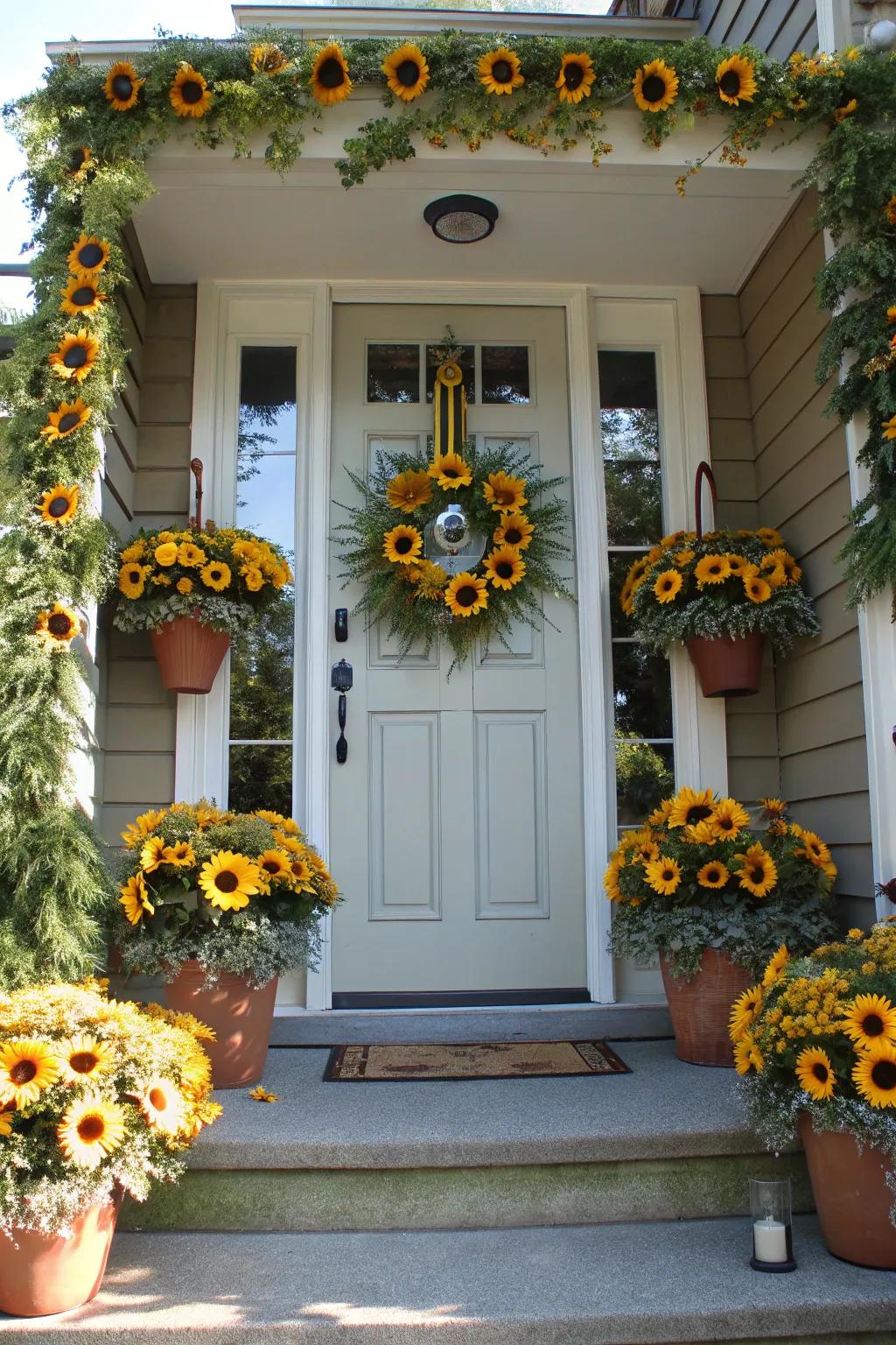 Sunflowers inject a burst of warmth and shade to the fall décor.