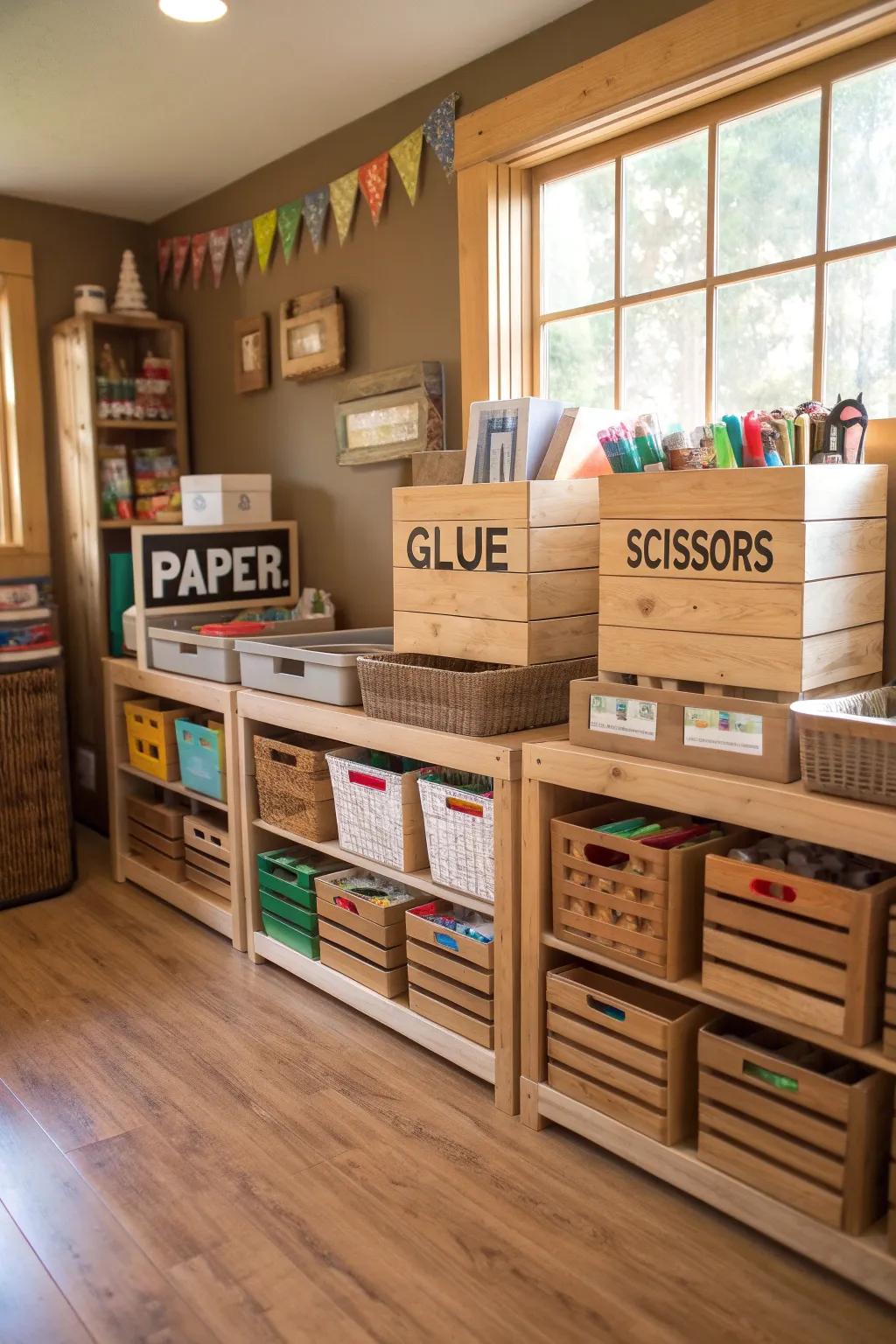 Keep your craft space tidy with box organization.