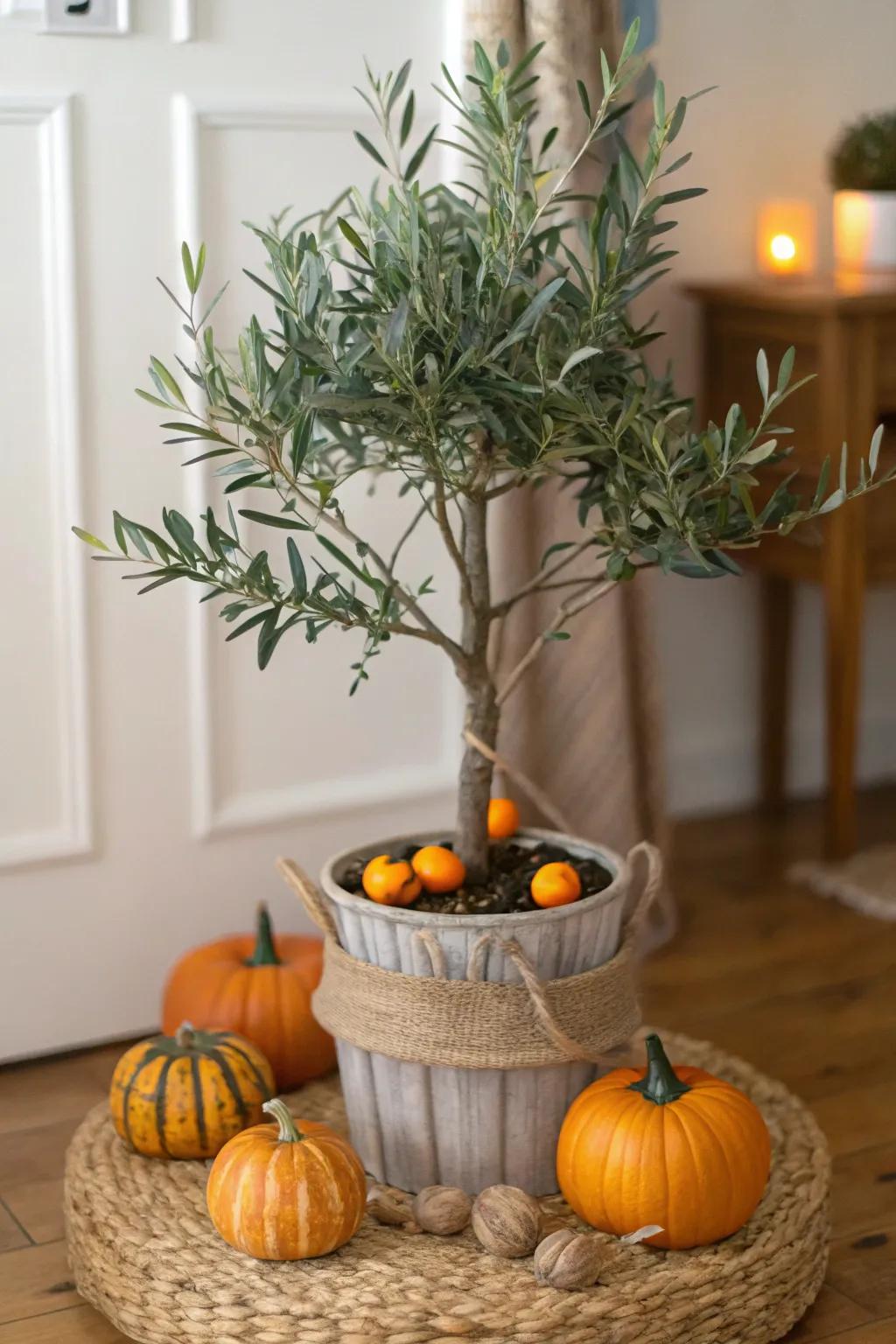 Enhance your faux Italian plant with seasonal decorations.