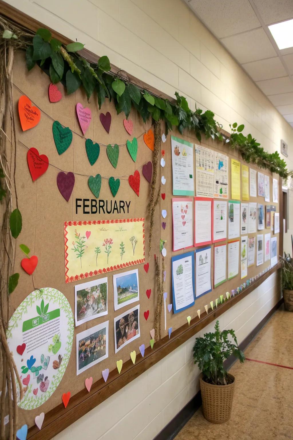 An eco-conscious-themed bulletin board featuring sustainability tips.