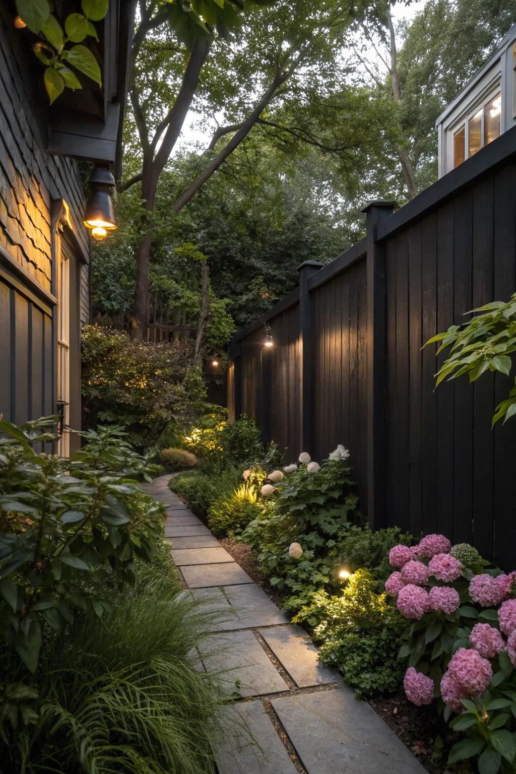 Anthracite fences add depth and mystery to garden settings.