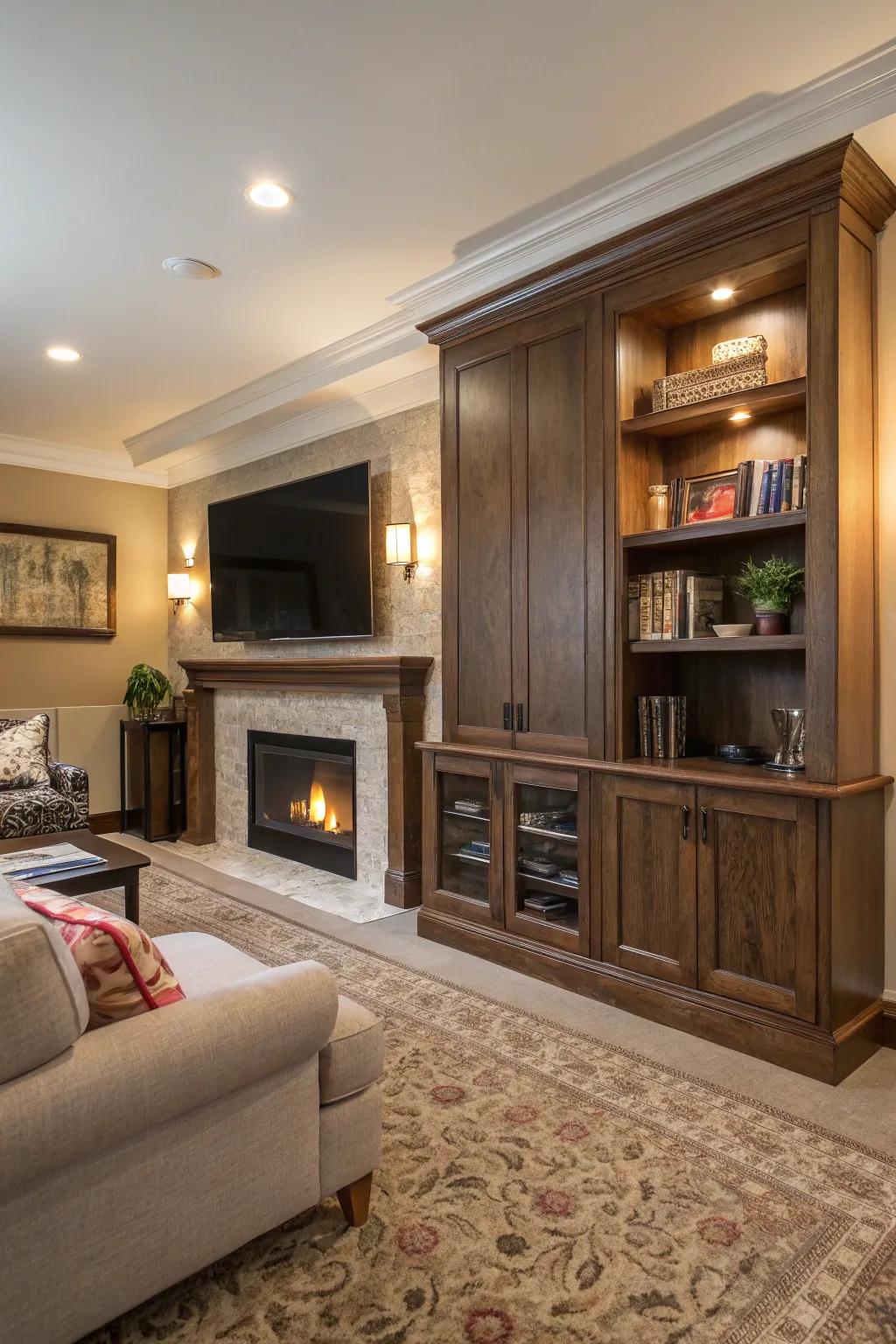 An unexpected feature featuring a hidden sliding partition introduces versatility.