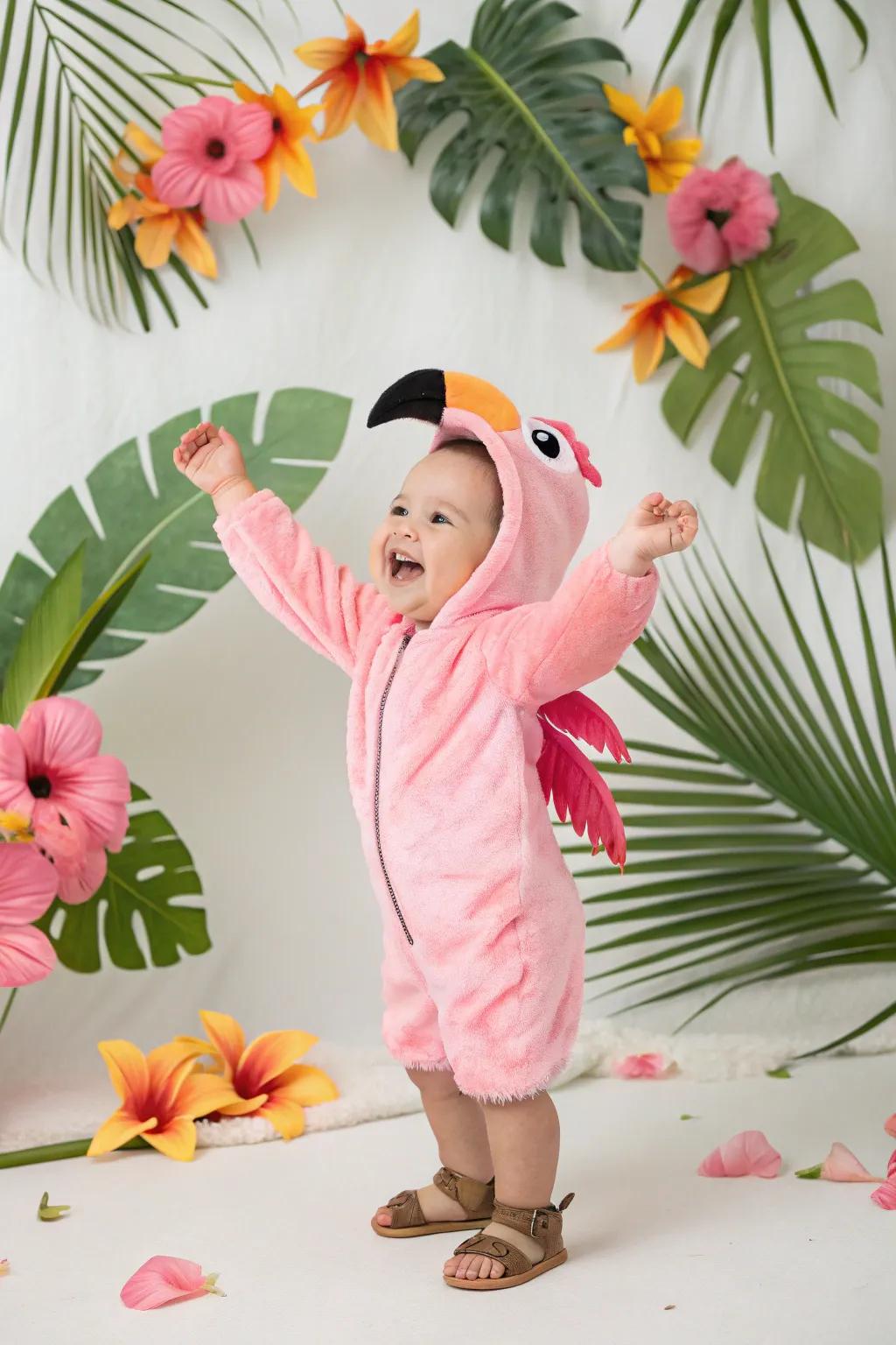A vibrant flamingo getup for a splash of color.