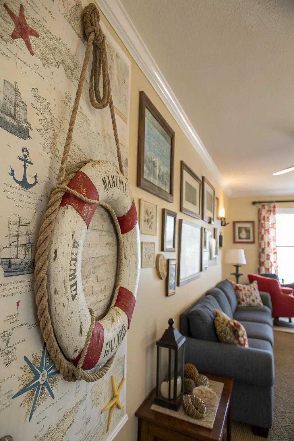 Aged buoys make for intriguing and characterful wall art.