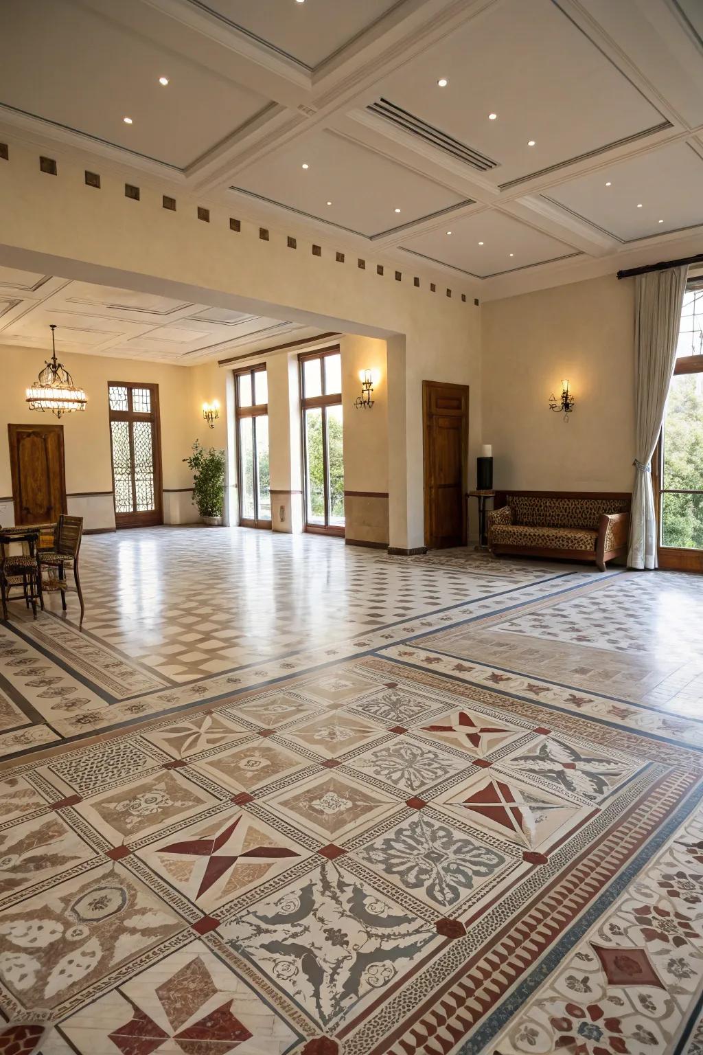 Net weave patterns introduce detailed texture to spacious areas.