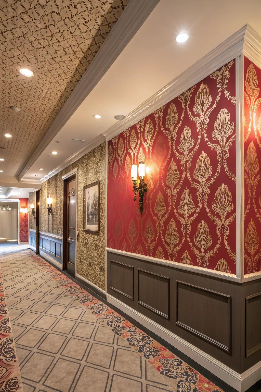 Wallcoverings can transform an entrance into a textured and patterned masterpiece.