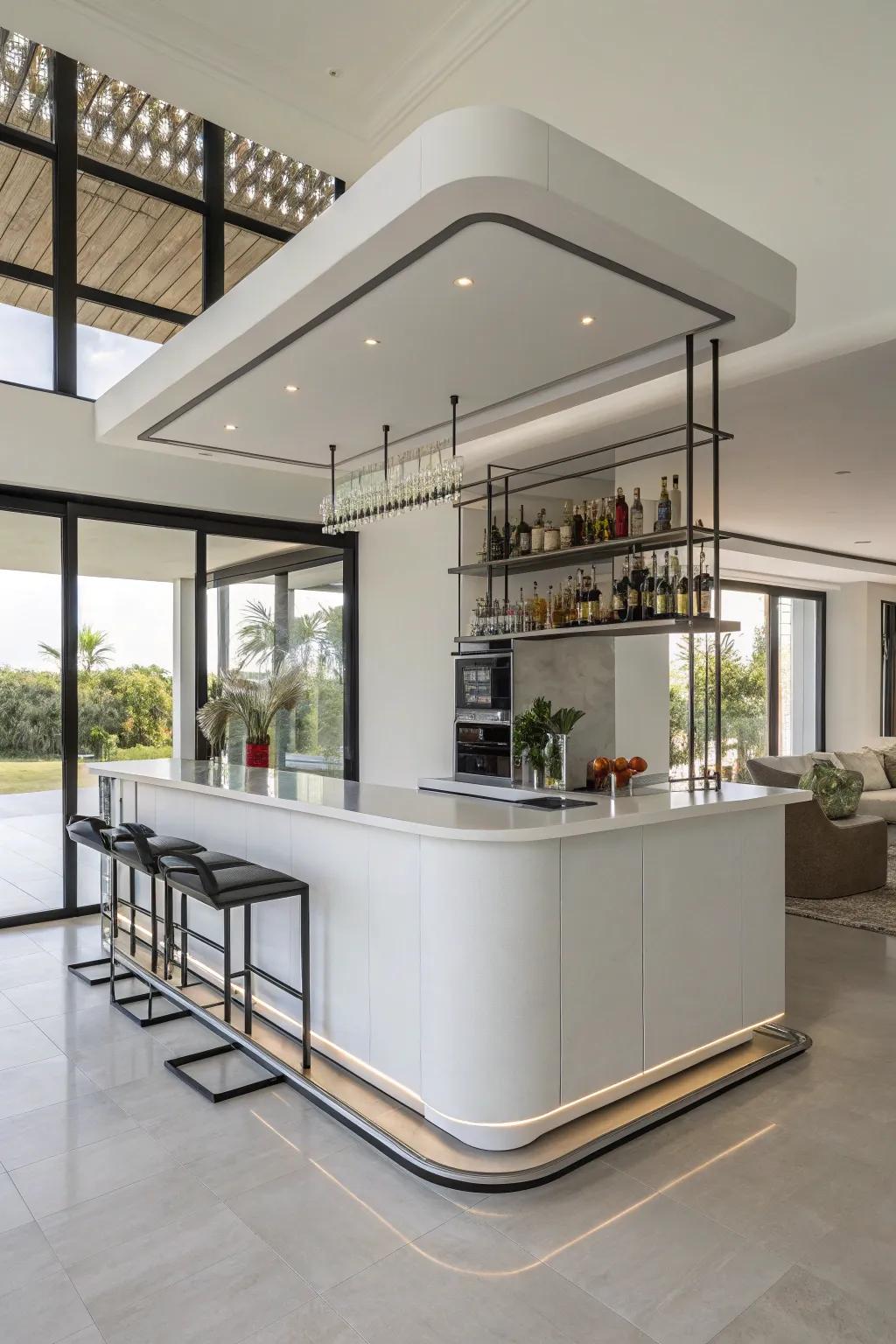 A levitating bar that proffers a singular and current enticement.